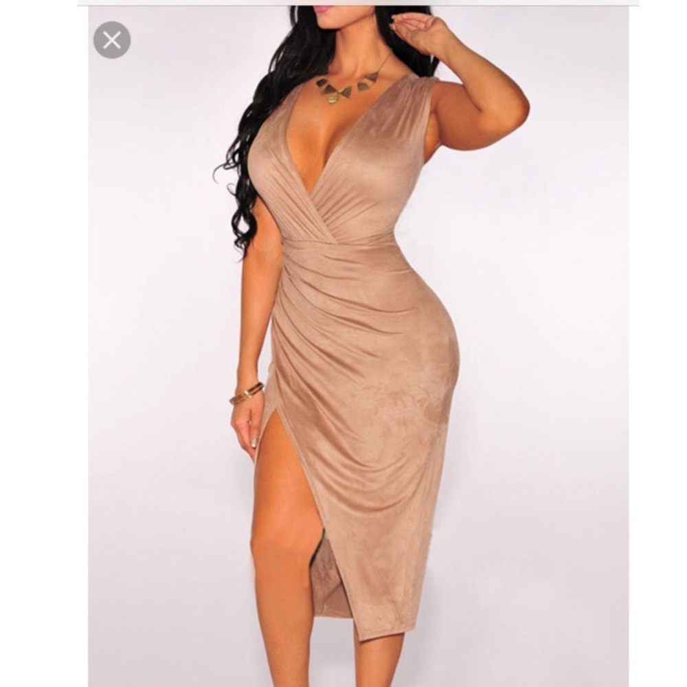 PINK Faux Suede Faux Wrap Dress 👗